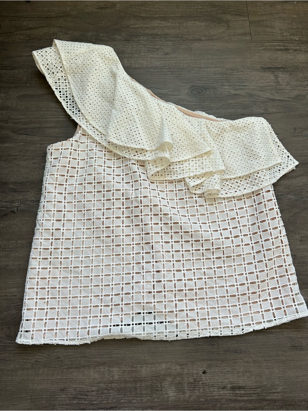 J. Crew Cream One-Shoulder Eyelet Ruffle Top